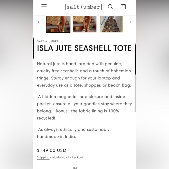 New with tags Salt and Umber jute woven sea shell beach tote bag - Picture 4 of 4